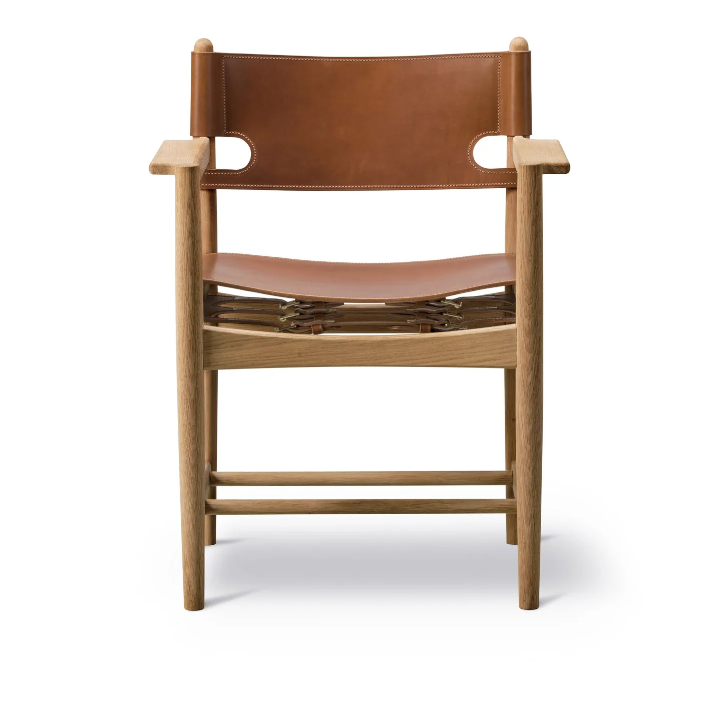 Fredericia Furniture - The Spanish Dining Armchair, Oak oiled, Cognac leather - Matstolar - Børge Mogensen - Brun - Läder/Trä