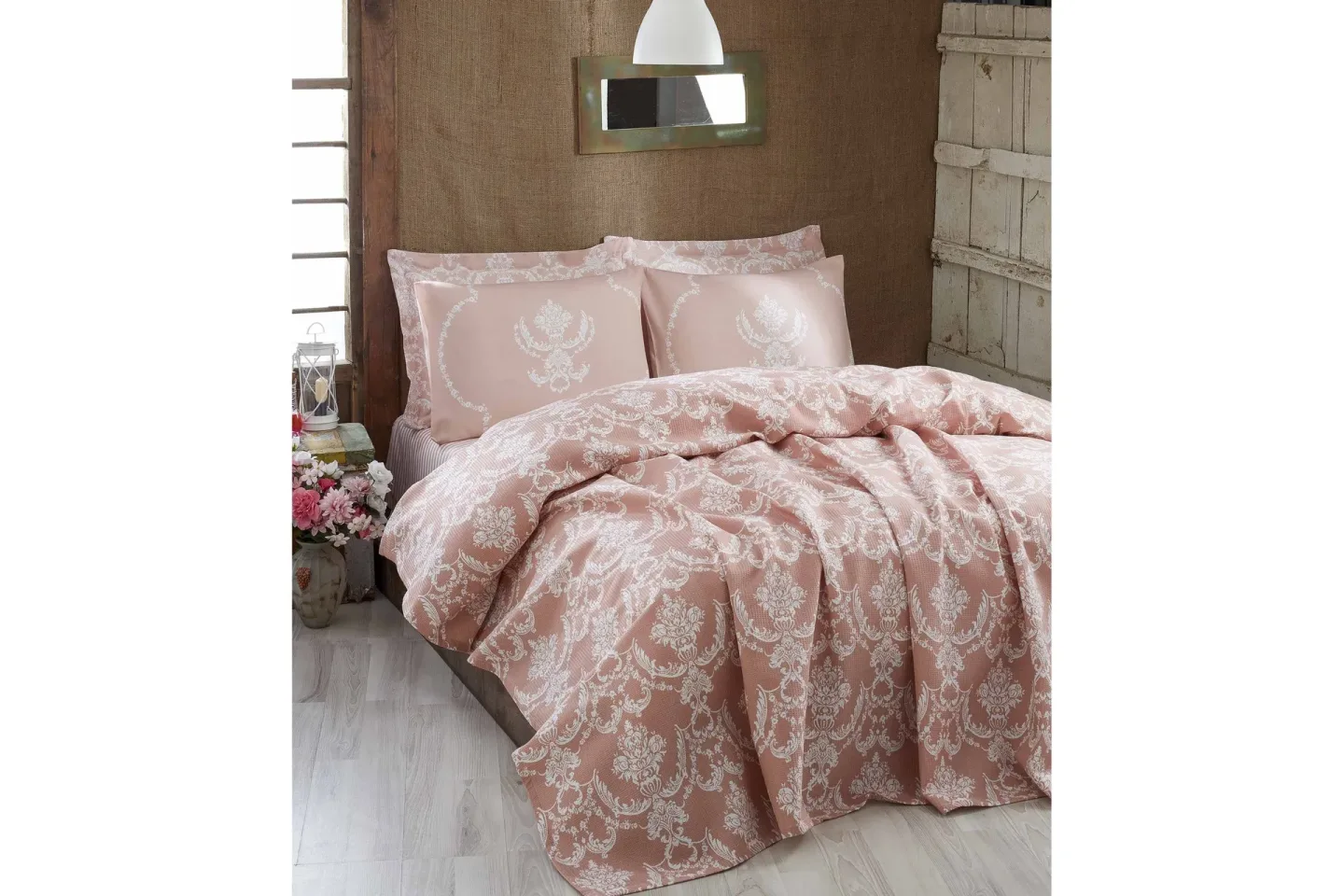 Eponj Home Överkast Dubbelt 200x235 cm - Rosa/Vit