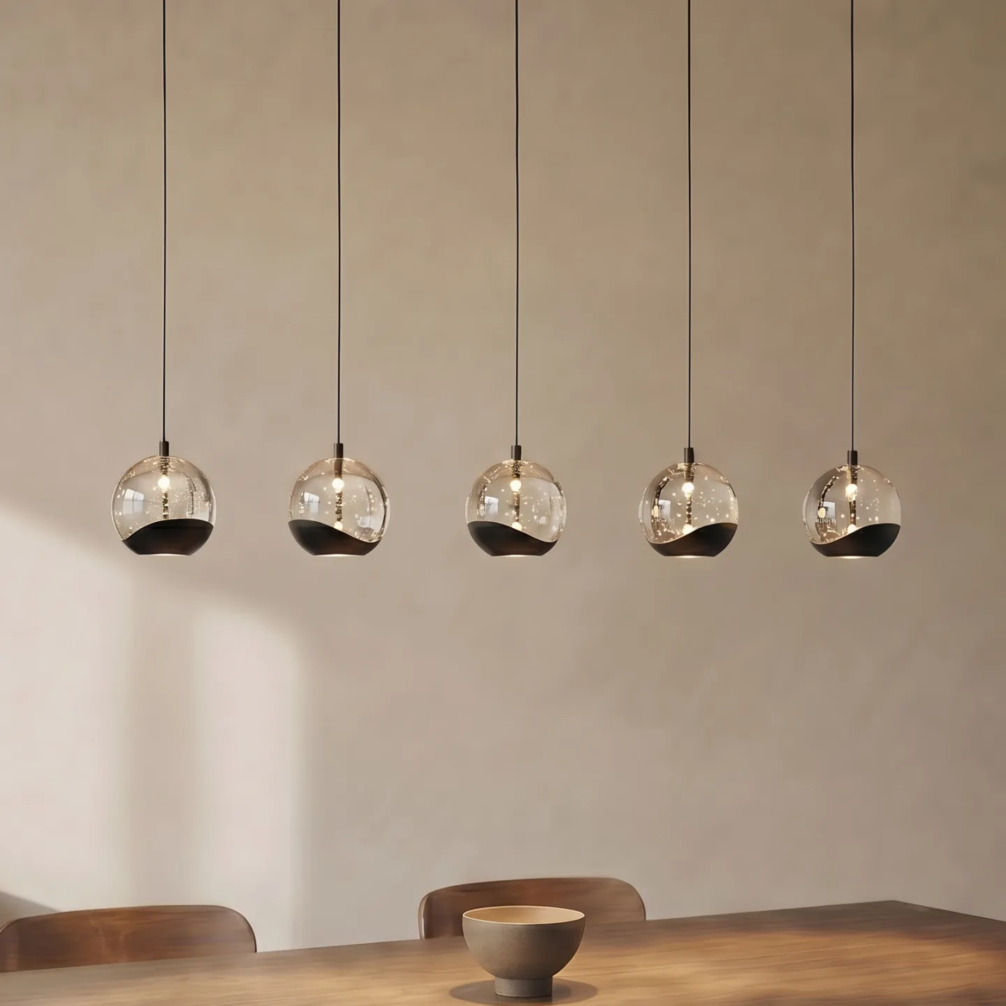 Hayley LED-hængelampe, 5 lyskilder, sort, aflang - Lucande - Stue - Design - Glas - Med flere lyskilder