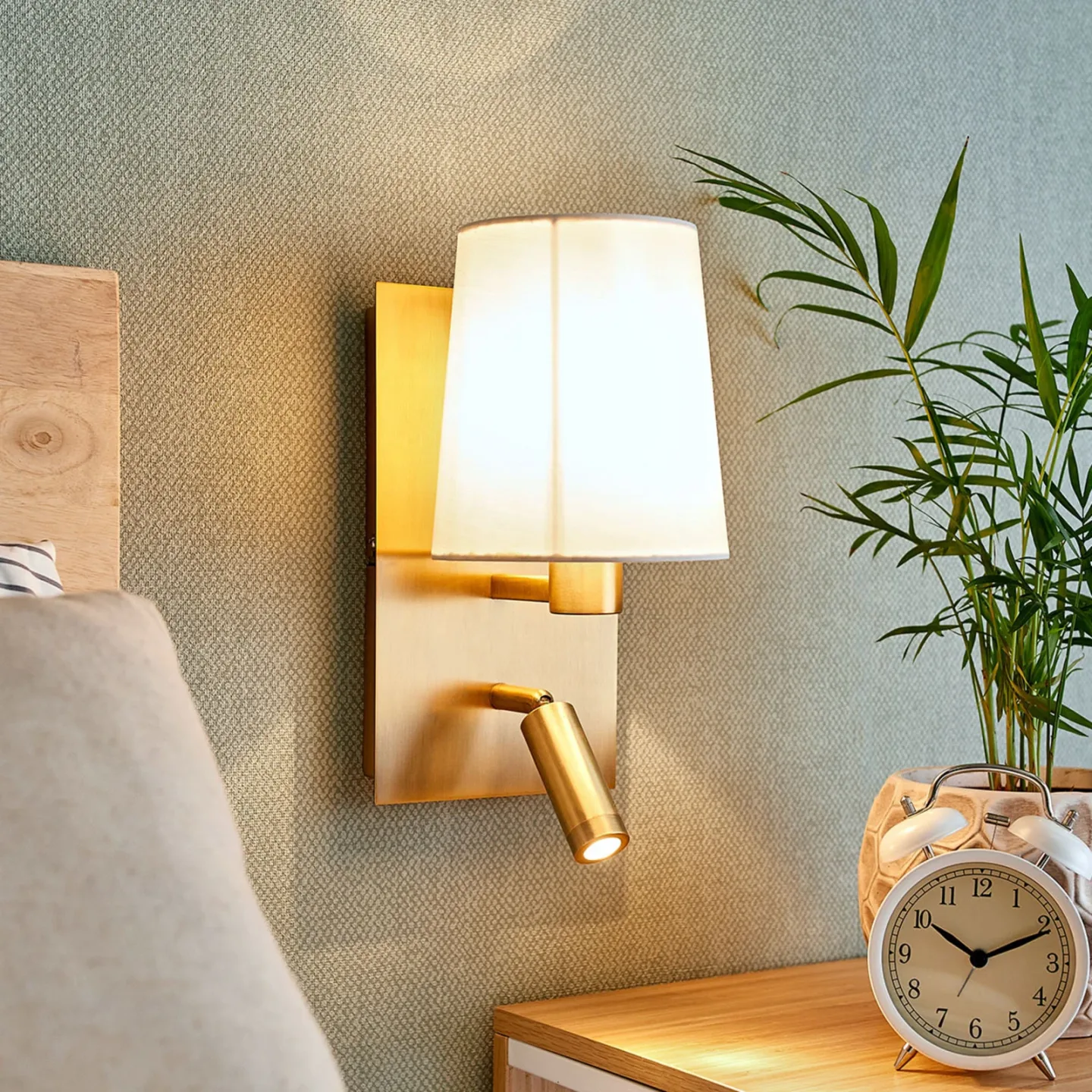 Aiden Wandleuchte Brass/White - Lindby - Wohnzimmer - Modern - Stoff / Textil - Mehrflammig