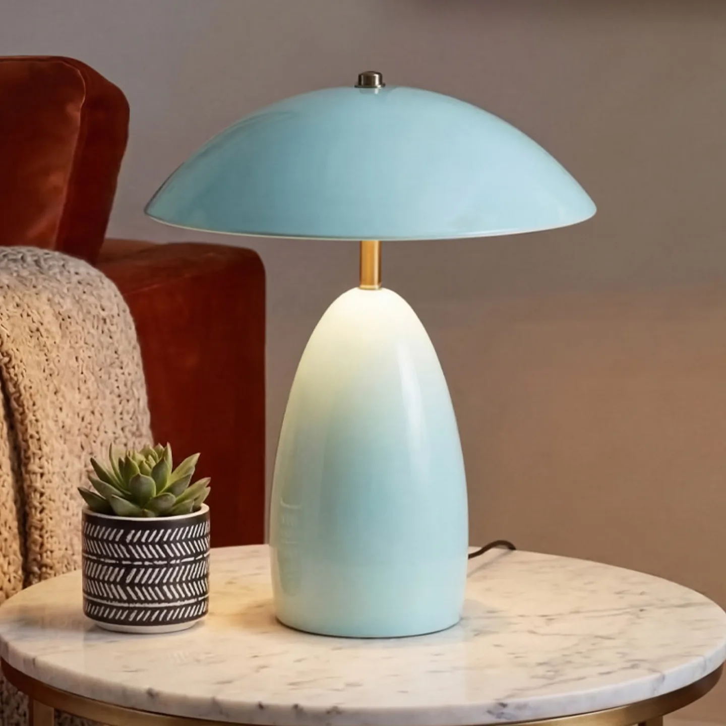 Poppy LED-Tischlampe, hellblau, 35 cm, Metall, dim - Elstead - Wohnzimmer - Vintage - Aluminium - Einflammig