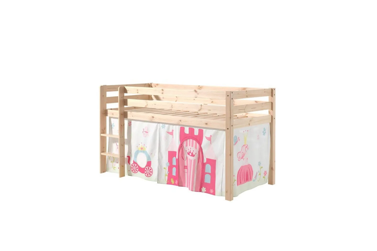 Halvhöjdssäng med gardin Pino Princess Naturlig, Naturlig, Utan rutschkana, Utan tunnel, Inga fickor - Naturlig, Naturlig, Utan rutschkana, Utan tunnel, Inga fickor