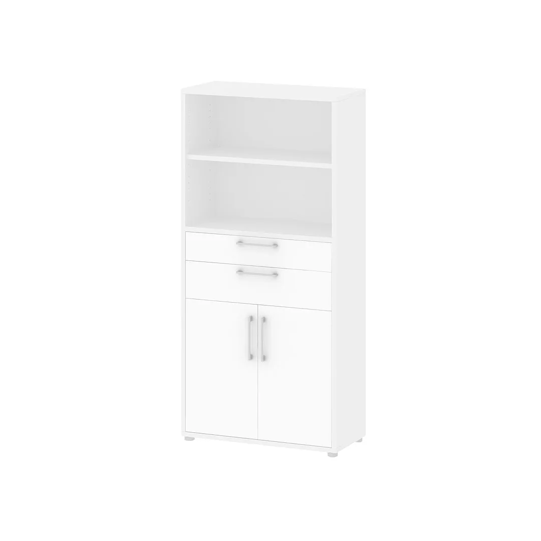 Prisme Büro Aufbewahrung 2 Türen, 2 Schubladen und 1 Ablage. Weiss.