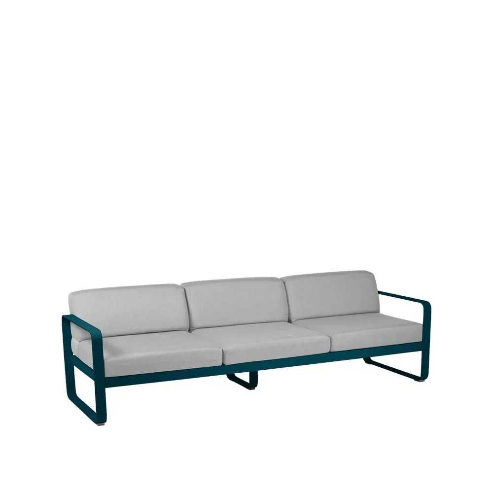 Fermob Bellevie soffa 3-sits Acapulco blue (blå), flannel grey dyna