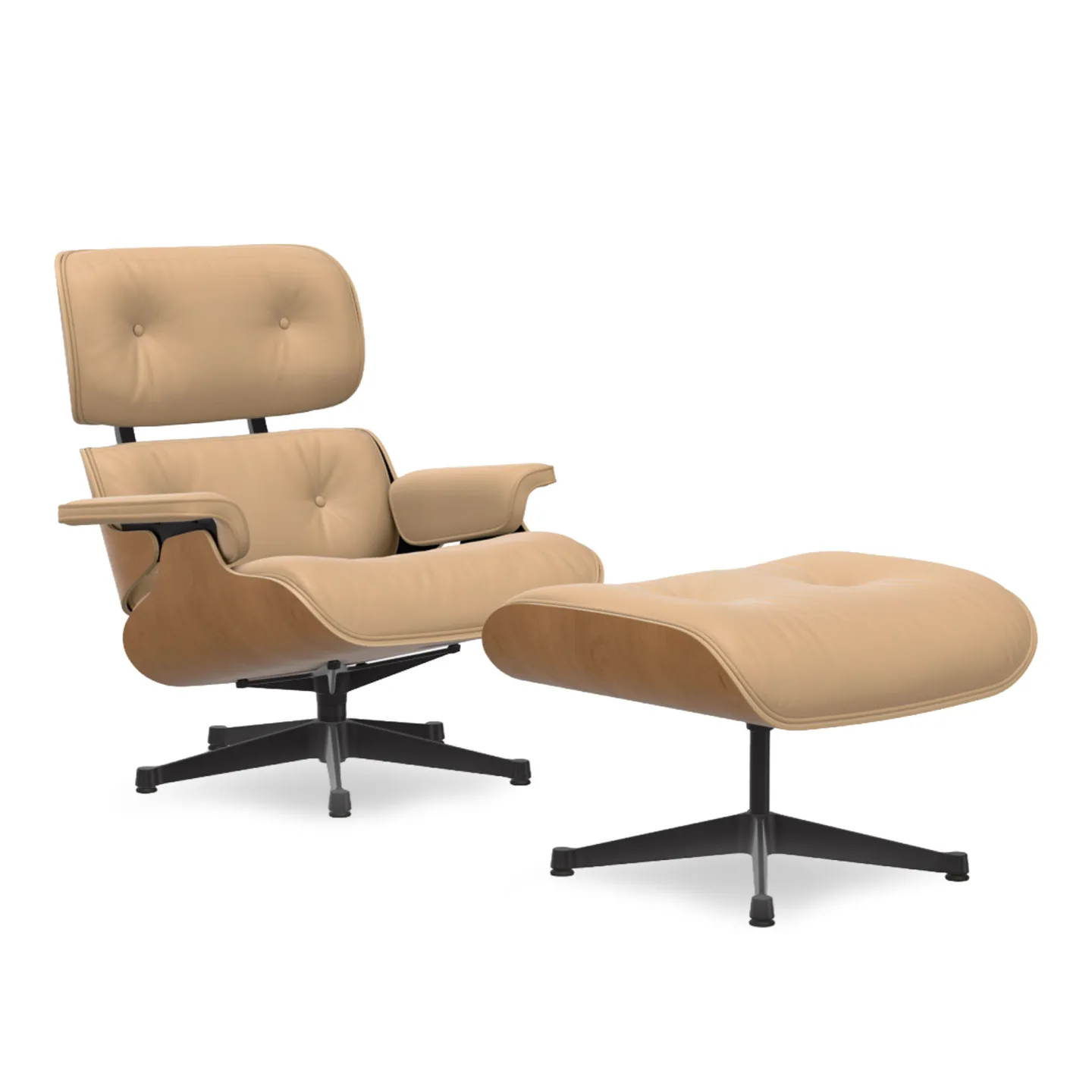 Vitra - Eames Lounge Set Cherry Leather Premium Cashew 63 Deep Black - Fåtöljer - Charles & Ray Eames - Brun