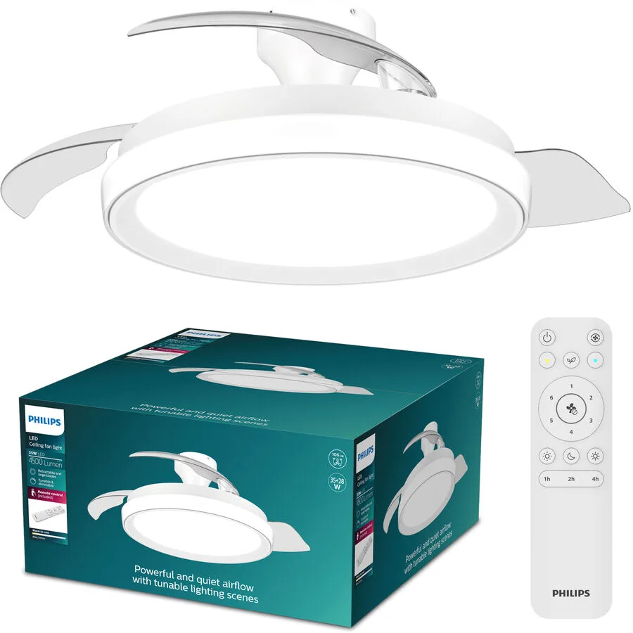 Deckenventilator mit Licht Bliss Philips Kunststoff weiss 28W Ventilator +35W Deckenlampe - LED - LED Energiesparlampen