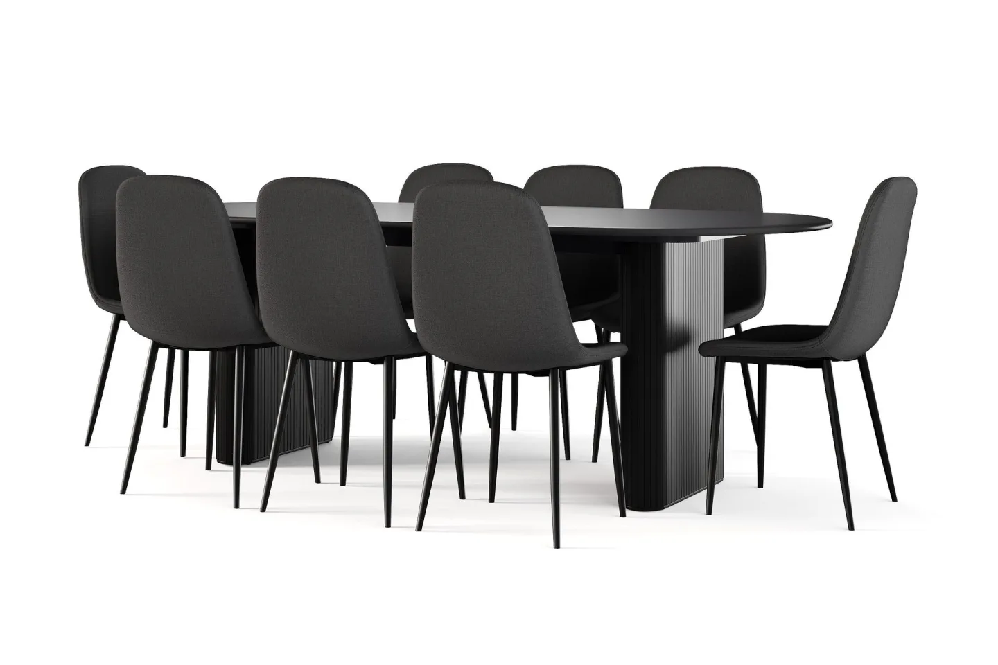 Noira Ovalt Matbord 220 cm Svart + 8 st Nibe stol svart med svarta ben - Svart