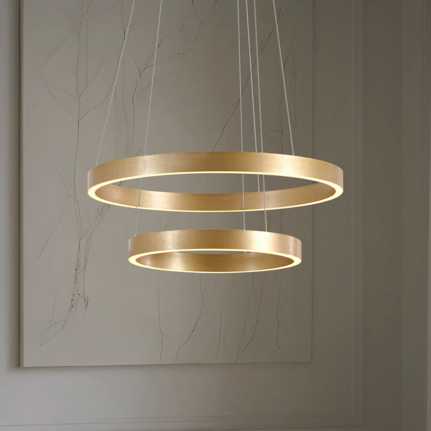 Yonam LED-hengelampe, Ø 60 cm, 2 lyskilder, gull, CCT - Lucande - Spisestue - Moderne - Metall - Med flere lyskilder