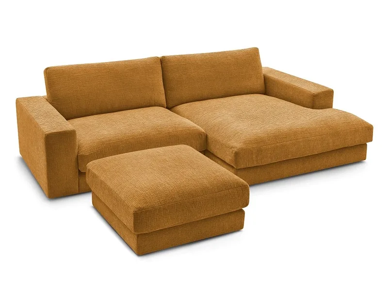 Ecksofa mit Hocker BOBOCHIC LEONARD Stoff mit Textur gelb