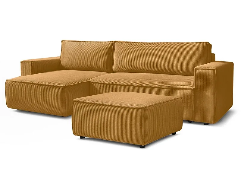 Ecksofa mit Hocker BOBOCHIC NIHAD Cord-Stoff gelb