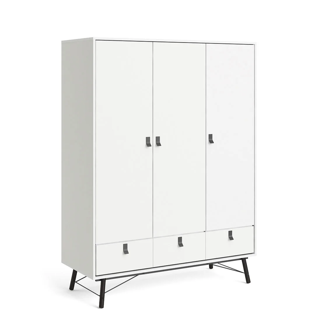 Rye Kleiderschrank 3 Türen, 3 Schubladen mattweiss.
