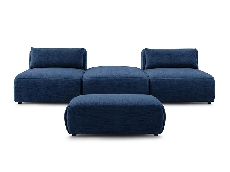 3er Sofa mit Hocker BOBOCHIC JEANNE Stoff mit Textur dunkelblau