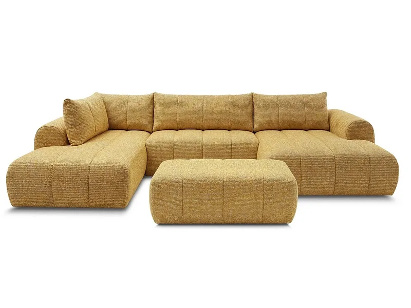 Panorama-Ecksofa mit Hocker BOBOCHIC NESTY Stoff chiniert gelb