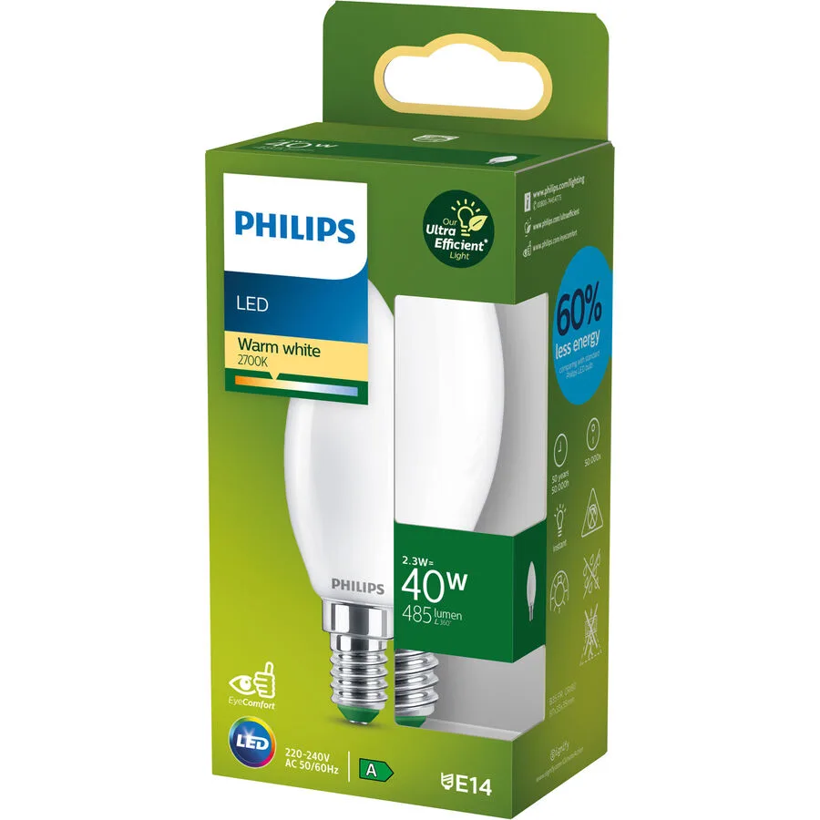 Leuchtmittel Philips Glas E14 2.3 W - Farbe: Weiss matt - LED - Lichtfarbe: Extra warmweiss - LED Leuchtmittel