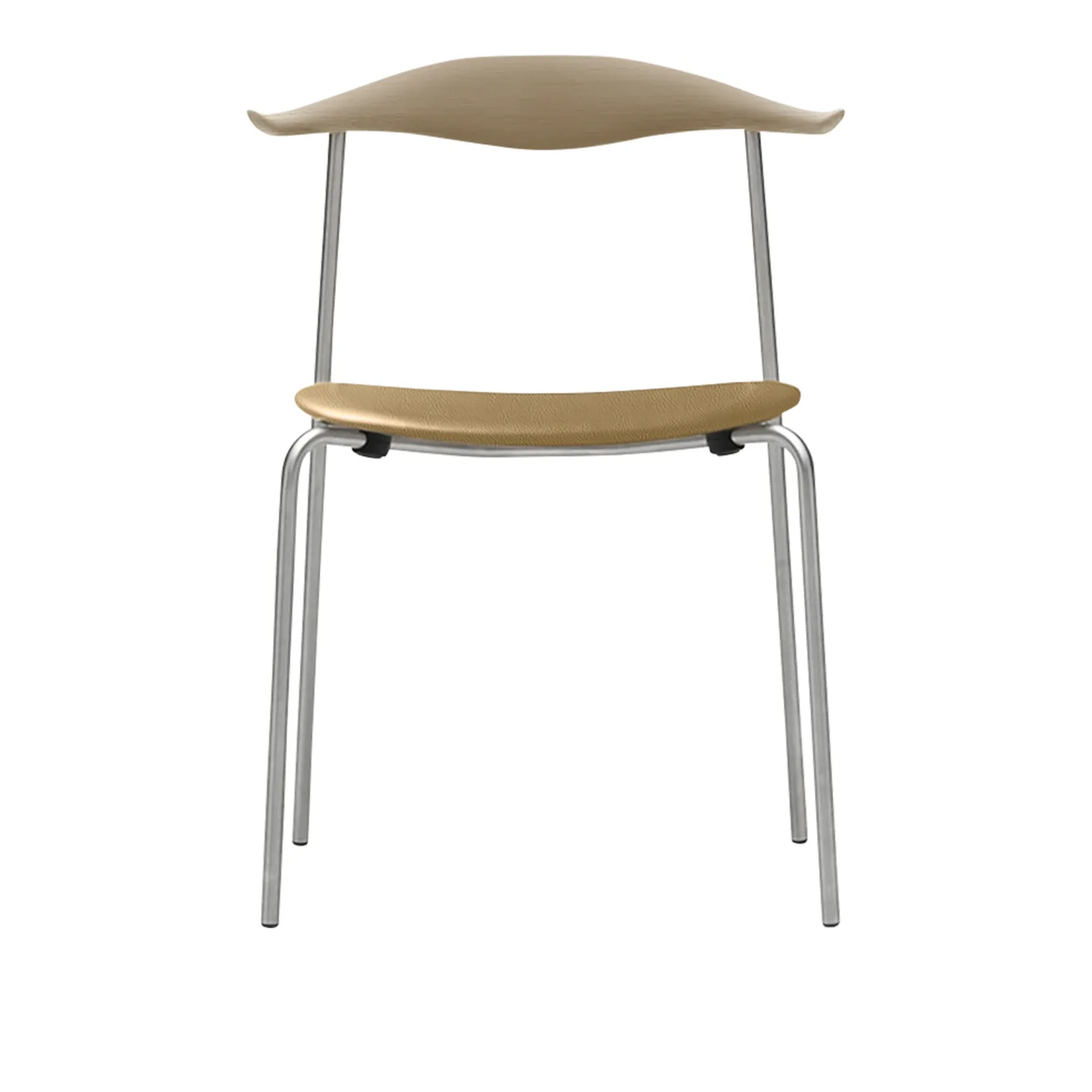 Carl Hansen - CH88P - Klädd sits, Tvålad Ek, Lädergrupp B Thor - 325, Ben i Rostfritt stål - Matstolar - Hans J. Wegner - Beige - Metall/Trä
