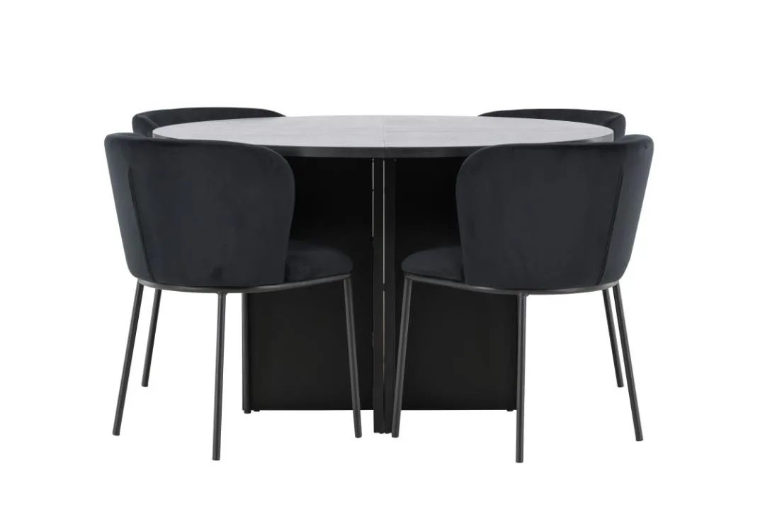 Strada Essgruppe Ausziehtisch Ø120cm, 170cm und 4 Stühle schwarz.