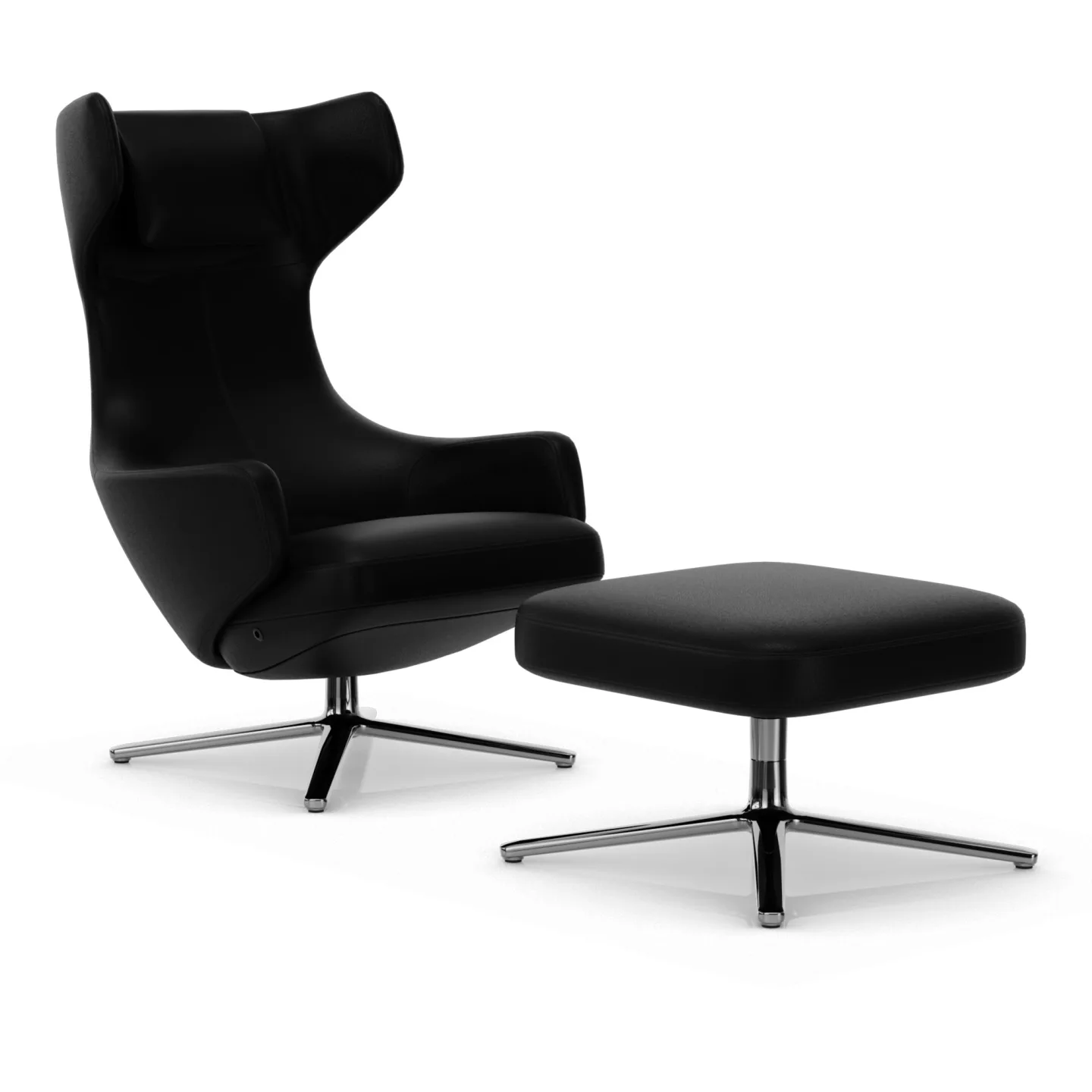 Vitra - Grand Repos & Ottoman Low, Aluminium Polished Base, Back/Seat Leather Premium L40 Cognac - Fåtöljer - Antonio Citterio - Brun - Dun/Läder/Metall/Skum/Plast