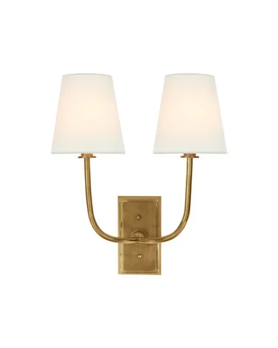 Hulton Double Sconce Antique Brass/Linen