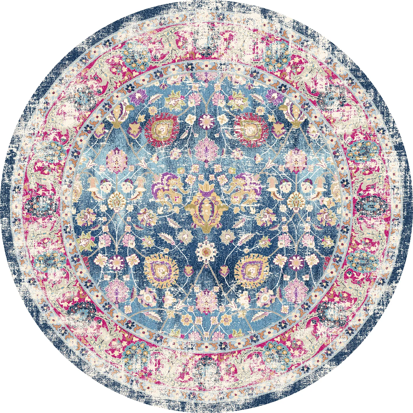 Rundt teppe - Bouhjar (blå/rosa/multi) (Størrelse: Ø 200 cm)