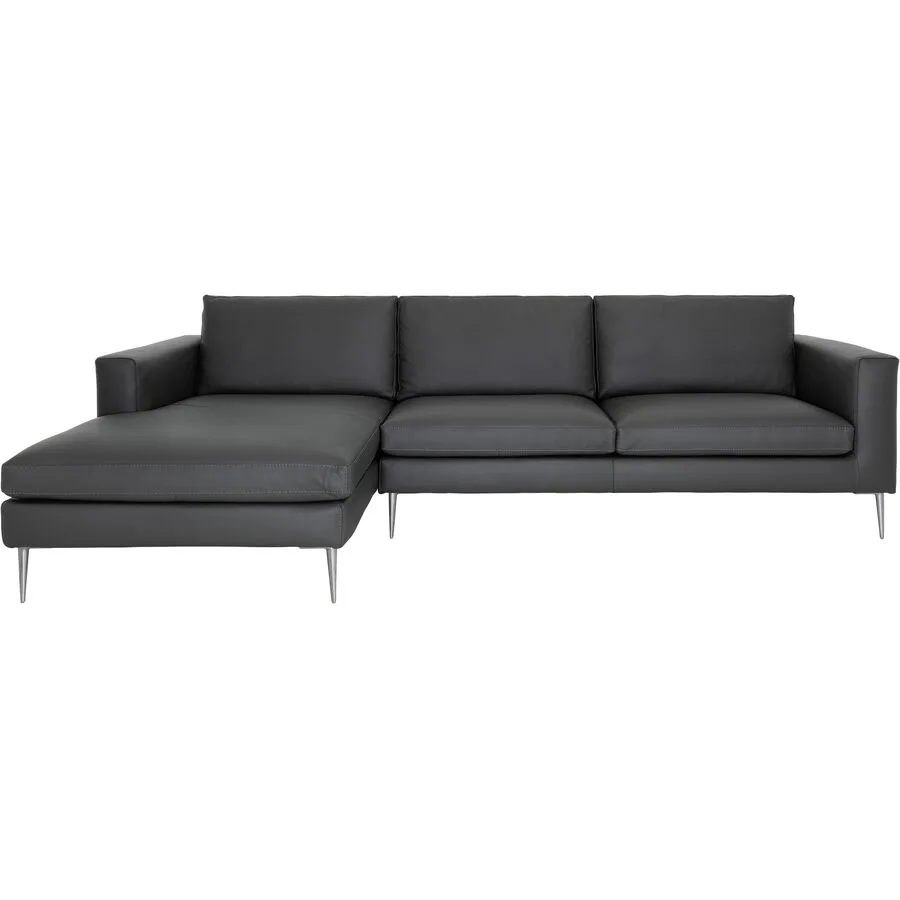 Massimo Divani Ecksofa Lorenzo Links Echtleder Dunkelgrau B 279 T 104 cm