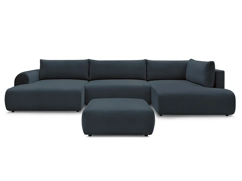 Panorama-Ecksofa mit Hocker BOBOCHIC LUCIEN Stoff dunkelblau