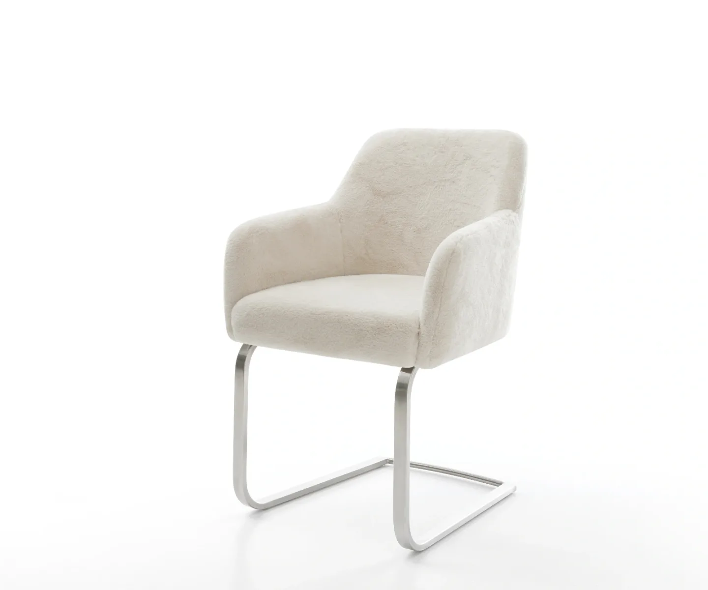 Freischwinger Greg-Flex Plüsch Creme-Weiß Freischwinger flach Edelstahl Taschenfederkern