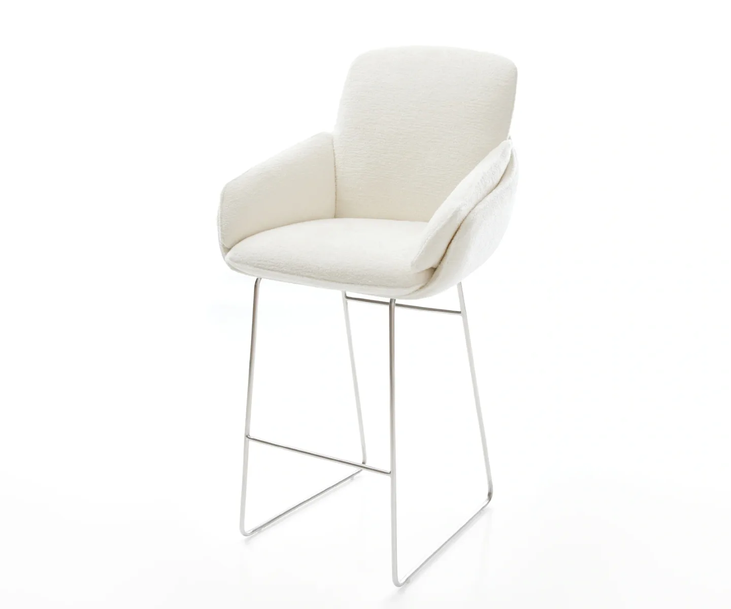 Barstuhl Luan-Flex Bouclé Soft Beige Kufengestell Edelstahl Silberfarben