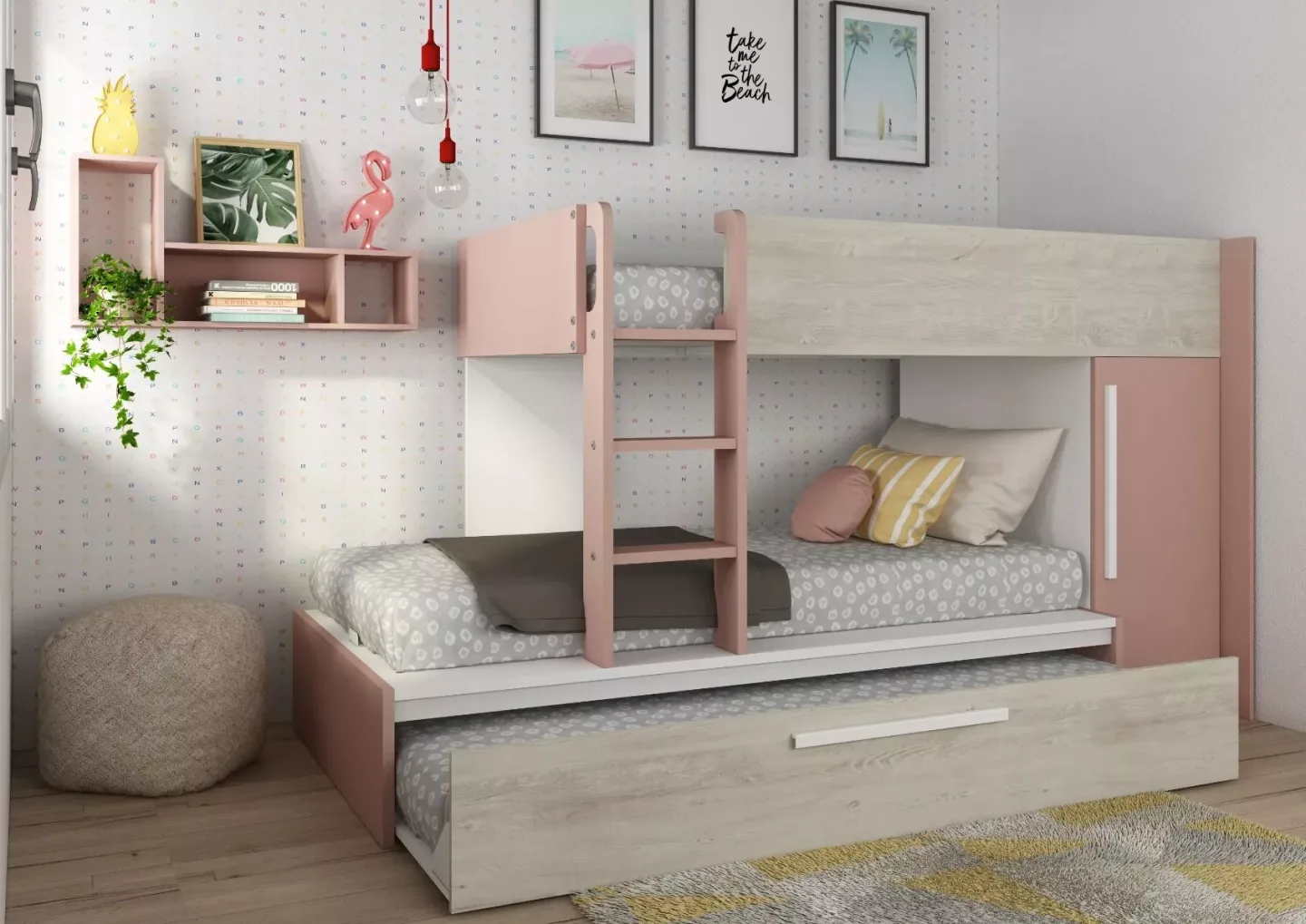 Drømmerom - Køyeseng Evolution for 3 - 90x200 - Antique pink