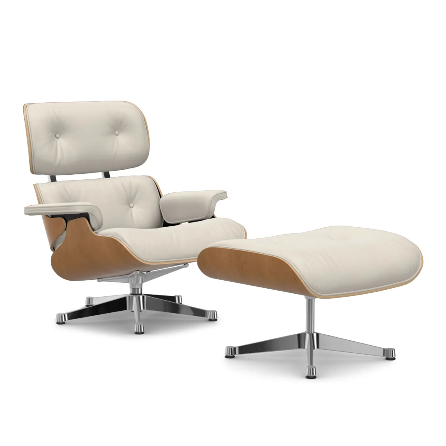 Vitra - Eames Lounge Set Cherry Leather Premium Snow 72 Polished Aluminium - Fåtöljer - Charles & Ray Eames - Vit