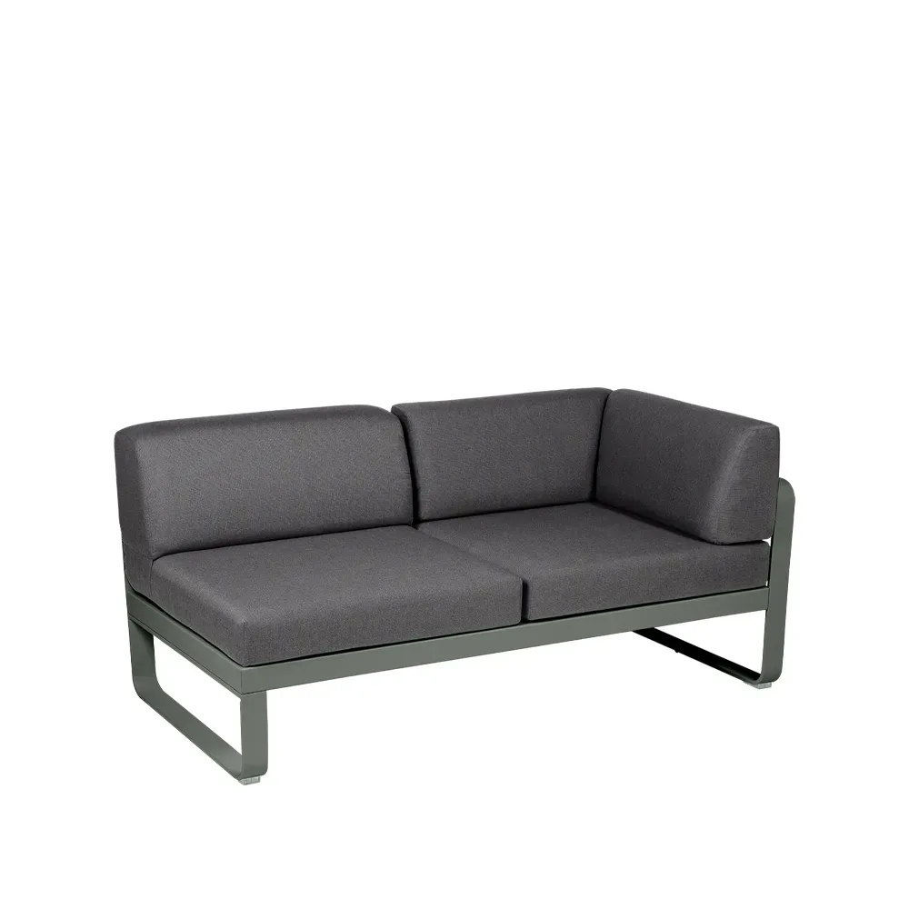 Fermob Bellevie Corner modulsoffa 2-sits Rosemary (grön), graphite grey dyna, höger