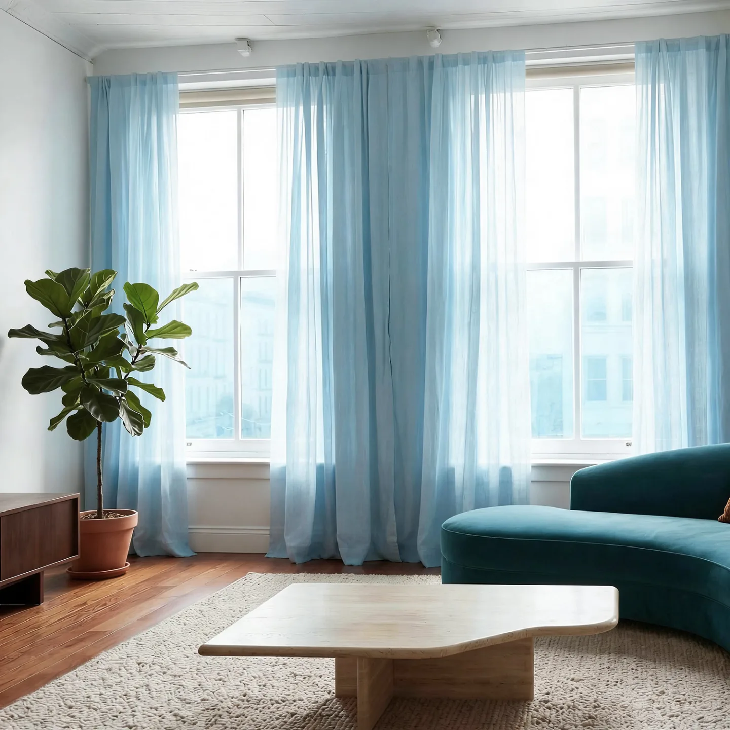 Gardiner 2-pk - Linmixgardin Lumira (lyseblått) (Størrelse: 140 x 220 cm)