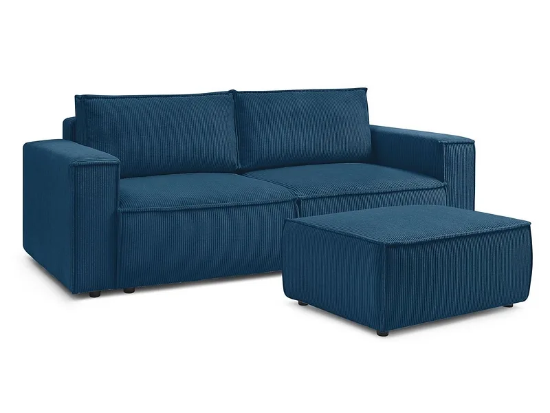 3er Sofa mit Hocker BOBOCHIC NIHAD Cord-Stoff dunkelblau