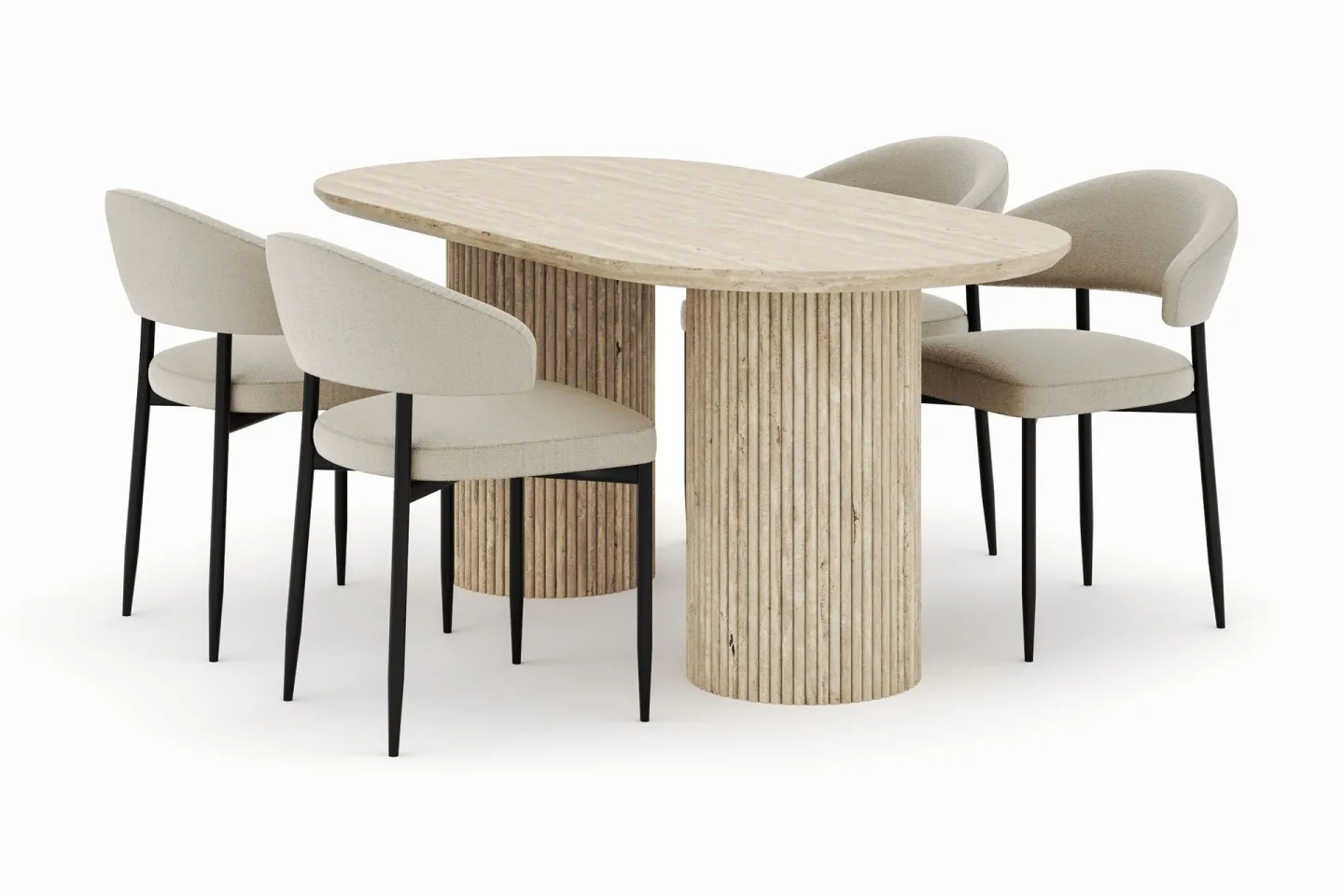 Uppveda Ovalt Matbord 180x90 cm med 4 Sawako Stolar - Beige