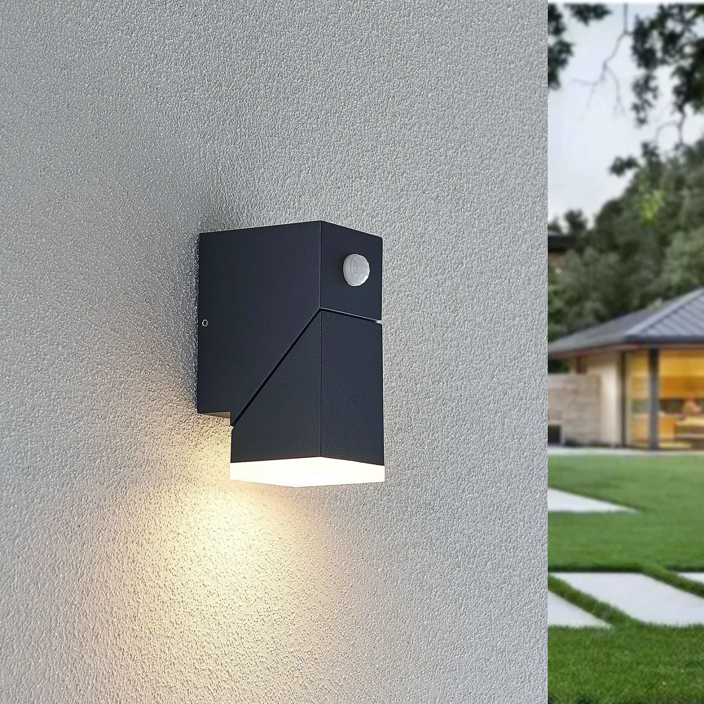 Sally Down LED Außen Wandleuchte w/sensor Grey - Lindby - Balkon - Modern - Aluminium - Eckig