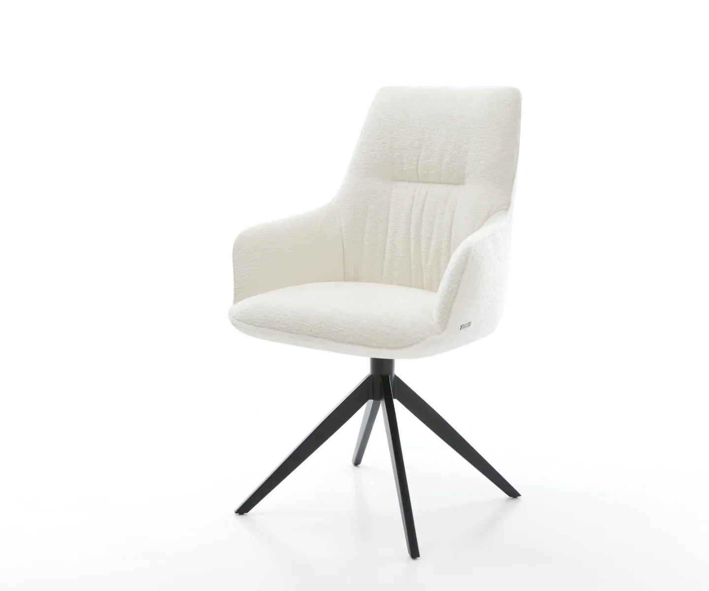 Drehstuhl Zelia-Flex mit Armlehnen Bouclé Soft Beige Kreuzgestell breit Schwarz 360° drehbar Wippfunktion Taschenfederkern