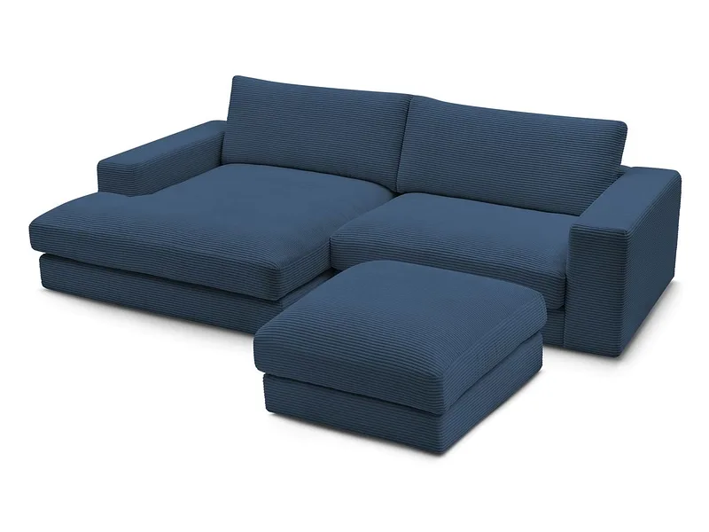 Ecksofa mit Hocker BOBOCHIC LEONARD Cord-Stoff dunkelblau