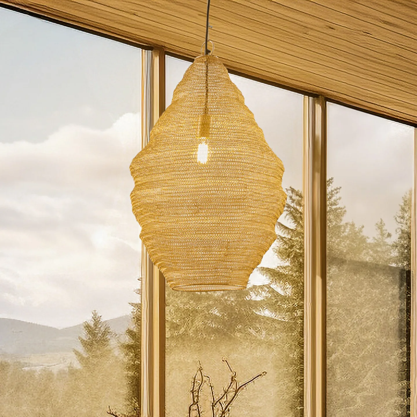 Kaviya Pendel Ø40 Guld - Lindby - Stue - Design - Metal - Rund