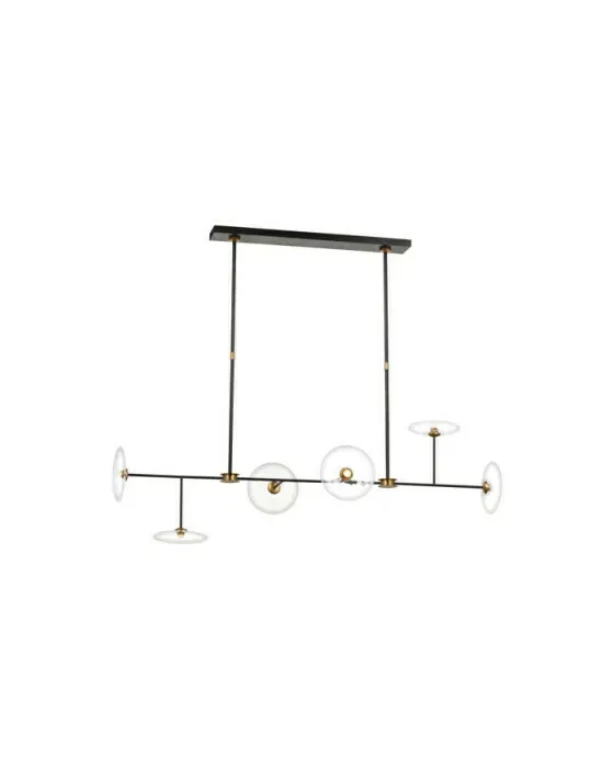 Calvino Linear Chandelier Black and Antique Brass Large