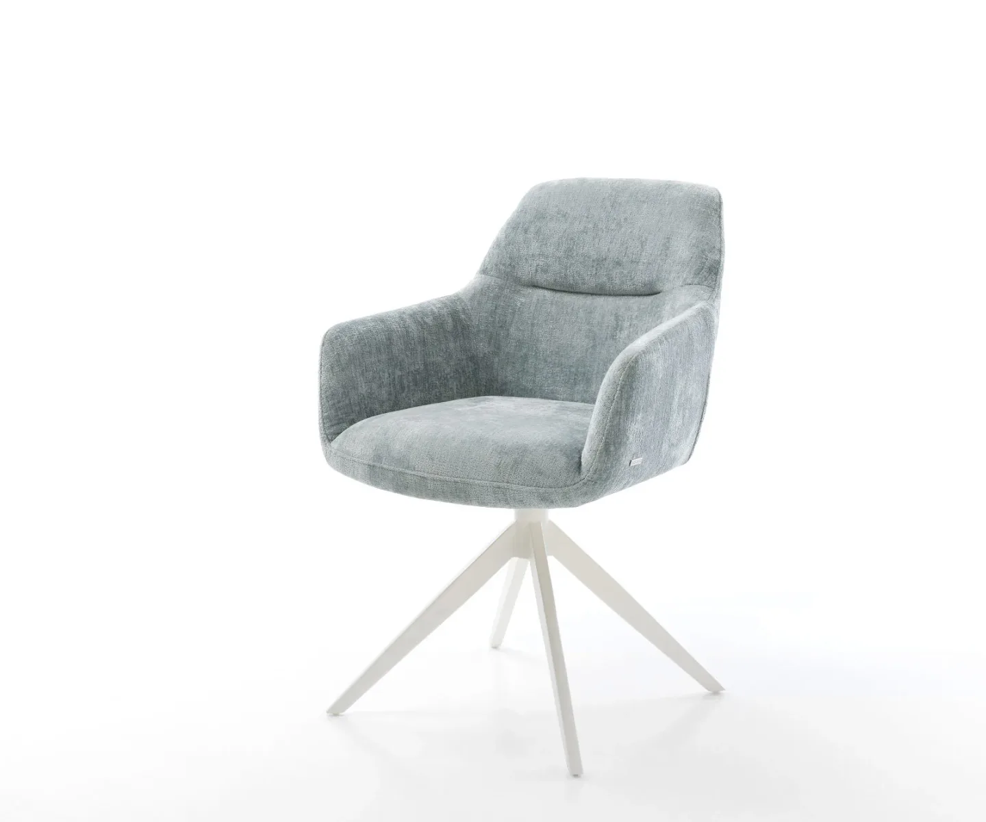 Drehstuhl Pejo-Flex Chenille Pastellblau Kreuzgestell breit Weiß 360° drehbar Wippfunktion Taschenfederkern