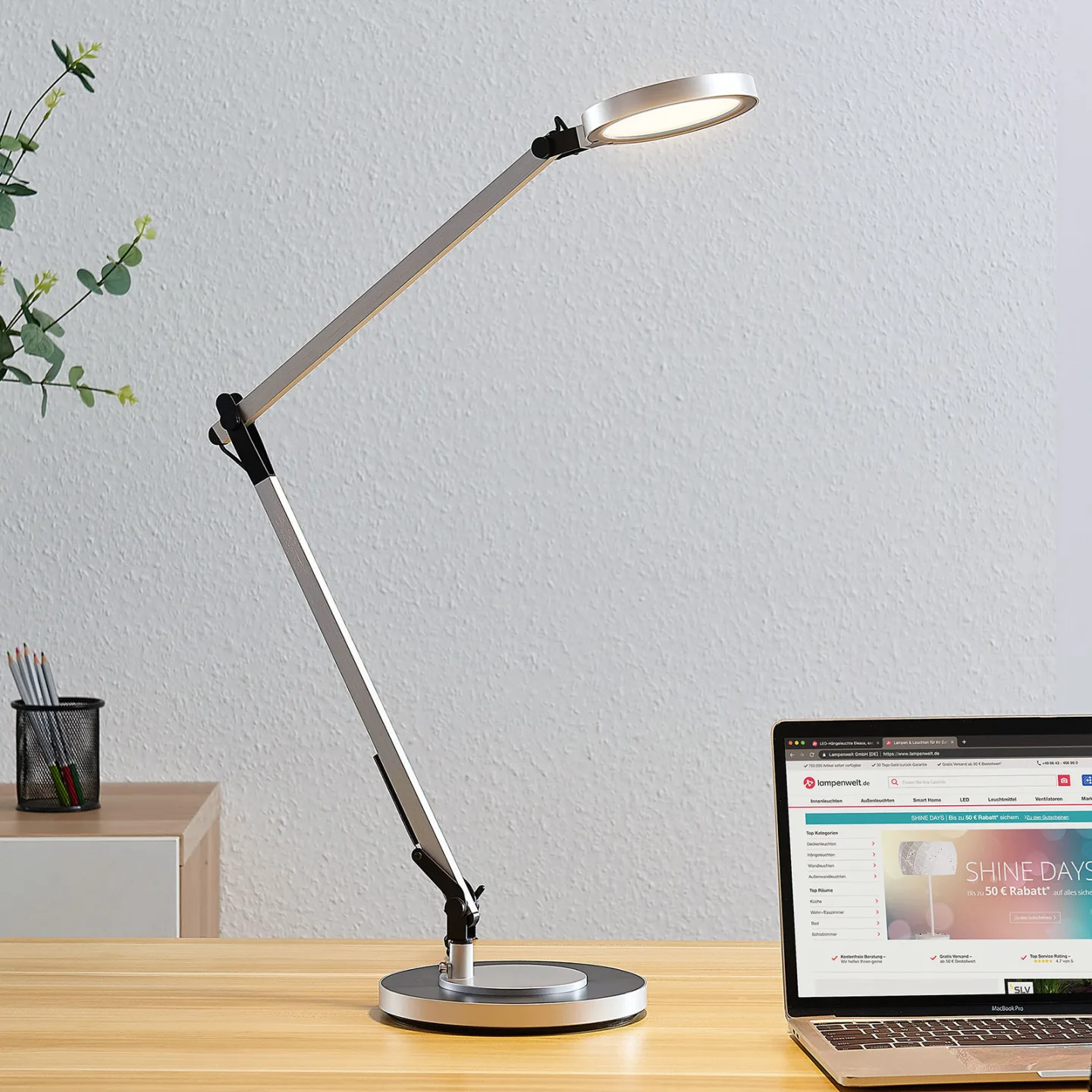 Rilana LED Bordlampe Dim. Silver/Black - Lindby - Kontor / arbejdsværelse - Moderne - Metal - Med én lyskilde