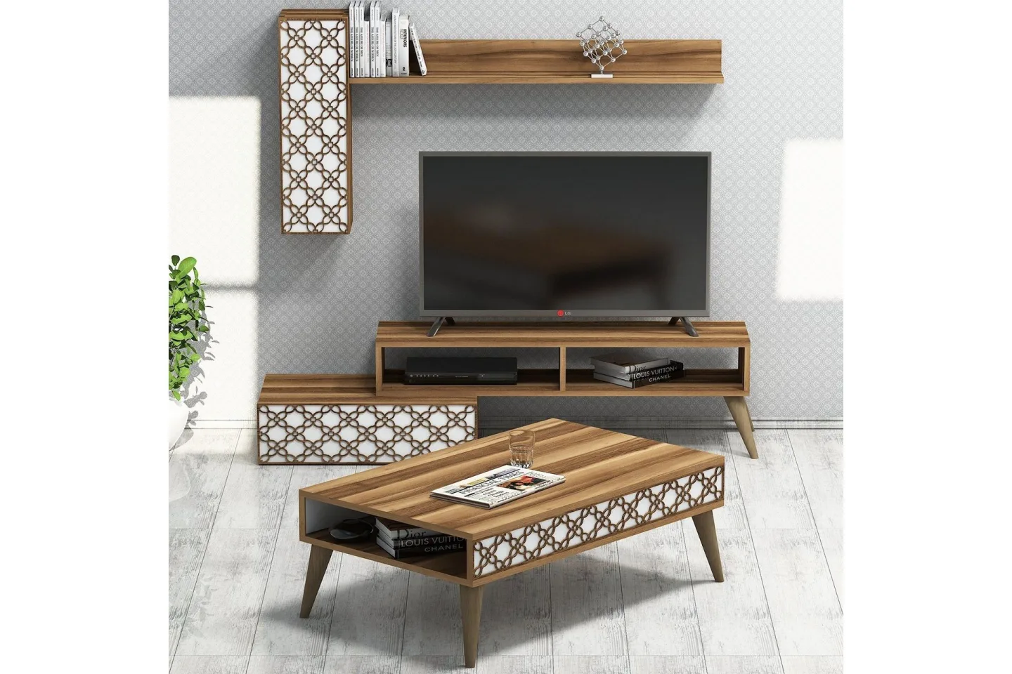 Hovdane TV-Möbelset 150 cm - Brun/Vit