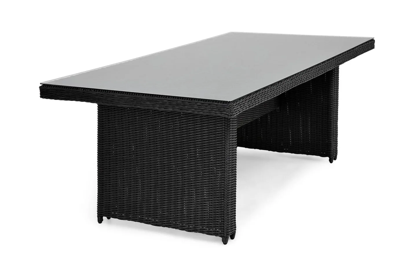 Marcus Stort Matbord Utomhus 200x100 cm – Utebord i konstrotting med glasskiva för Uteplats och Trädgård - Svart