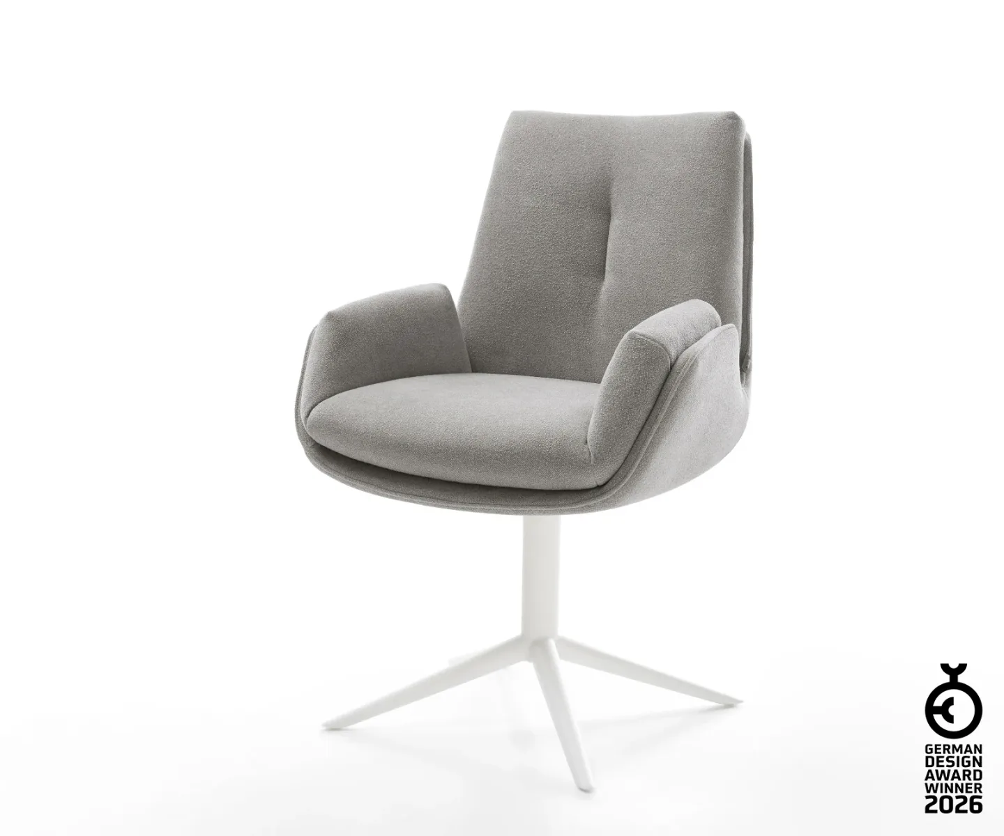 Drehstuhl Clea-Flex Strukturstoff Soft Grau Fußkreuz Weiß 360° drehbar Wippfunktion