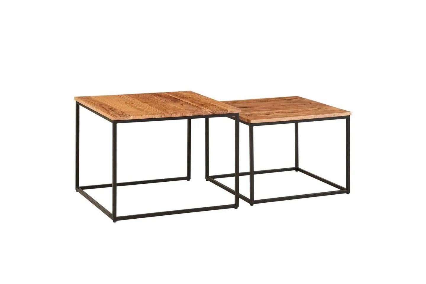 Satsbord Wohnling Set med 2 i massivt trä fyrkantiga metallben modern -