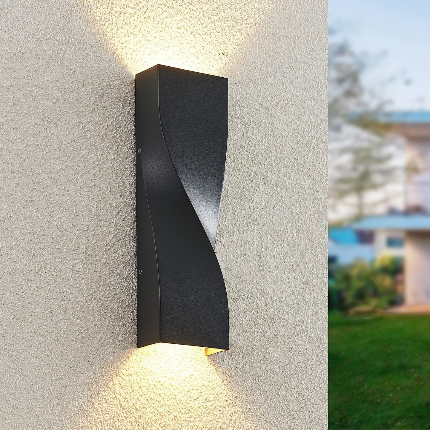 Tibelya LED Up/Down Außenwandleuchte Anthracite - Lucande - Balkon - Modern - Aluminium - Eckig