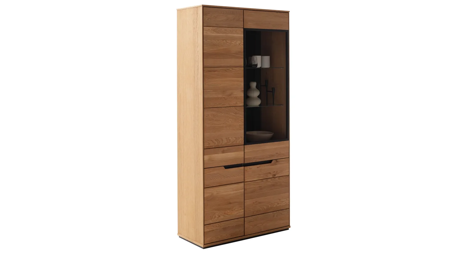 Vitrine mit Glastür Wildeiche massiv geölt Breite 93 cm - ARAYA