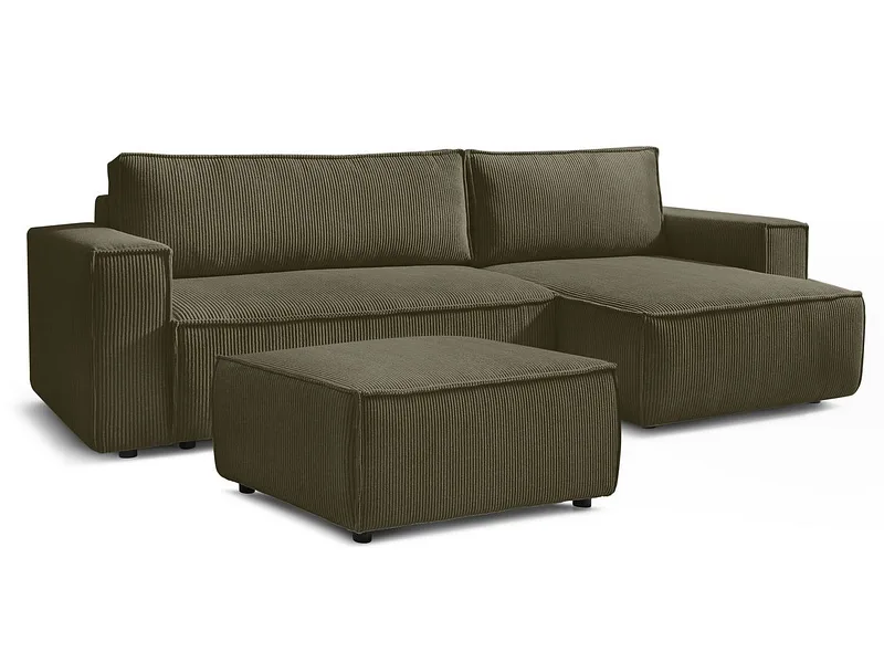 Ecksofa mit Hocker BOBOCHIC NIHAD Cord-Stoff hellgrün