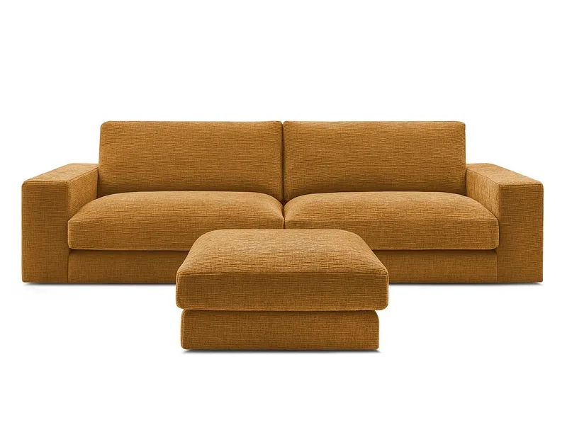 3er Sofa mit Hocker BOBOCHIC LEONARD Stoff mit Textur gelb