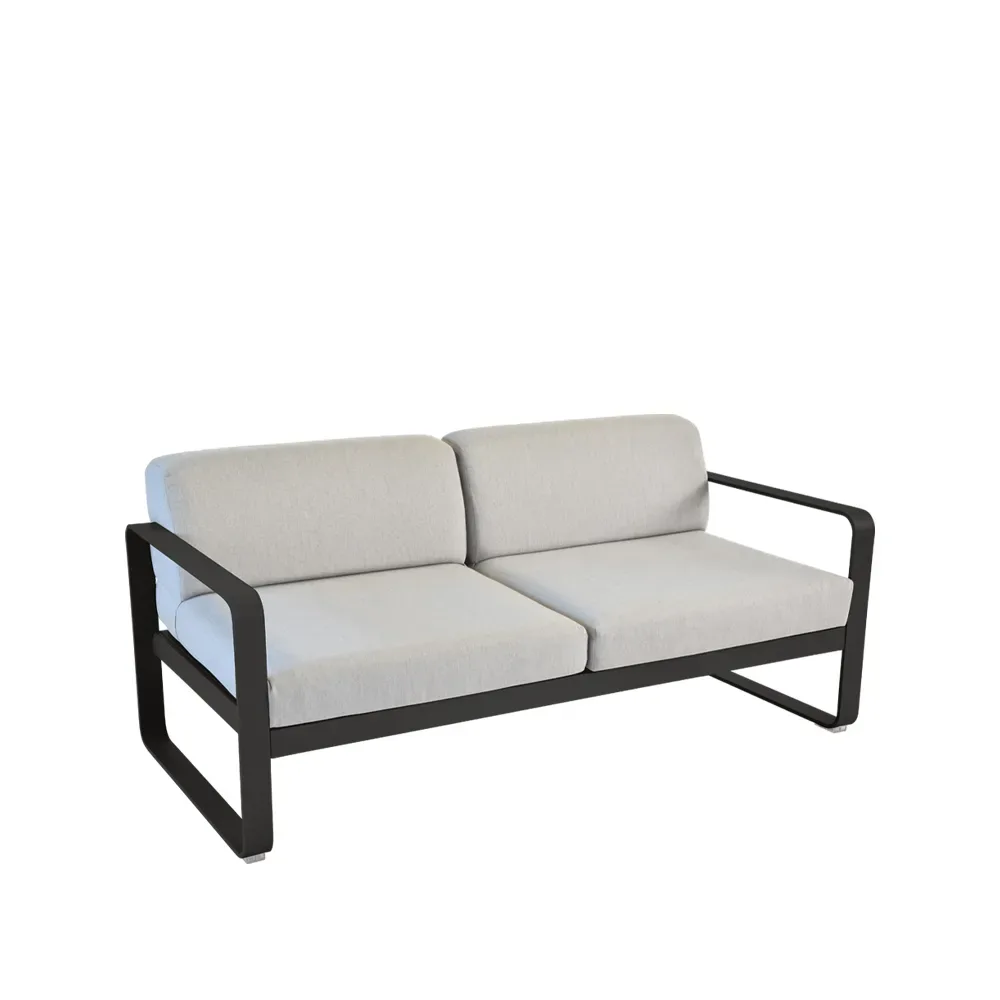 Fermob Bellevie 2-sits soffa Liquorice (svart), flannel grey dyna