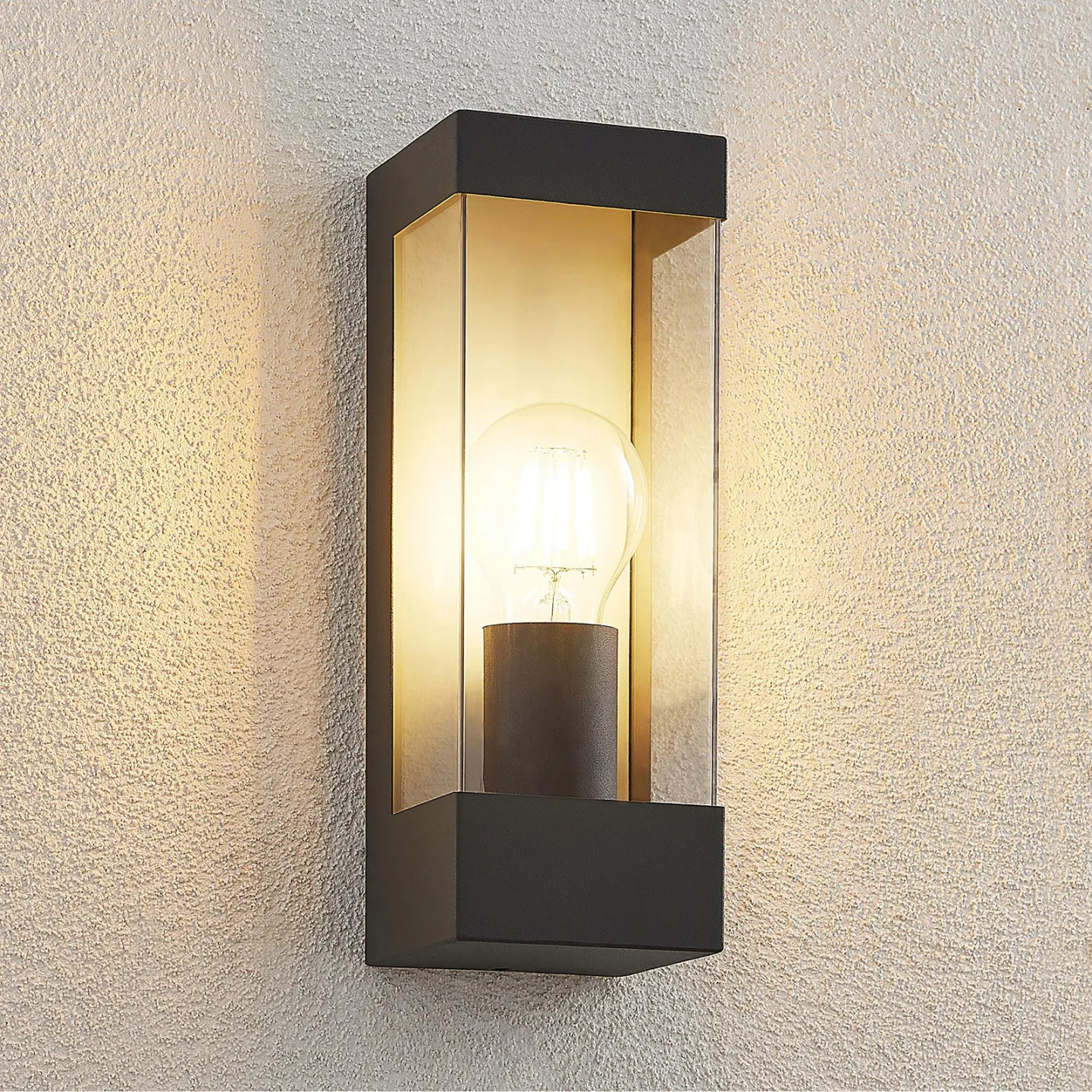 Tilian Außen Wandleuchte Dark Grey/Clear - Lindby - Terrasse - Modern - Metall - Eckig